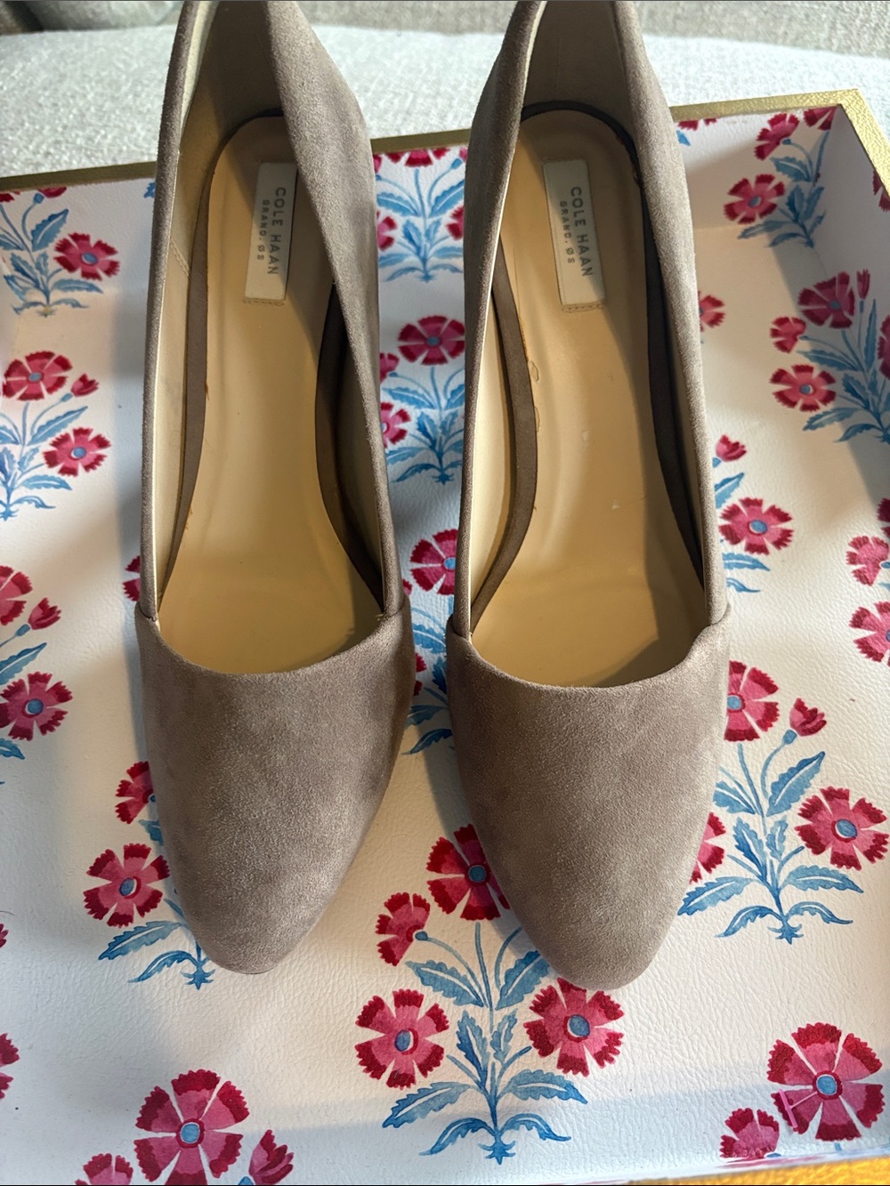 Cole Haan Taupe Suede Pointed Toe Block Heel Pumps Brown Grand.OS 8.5